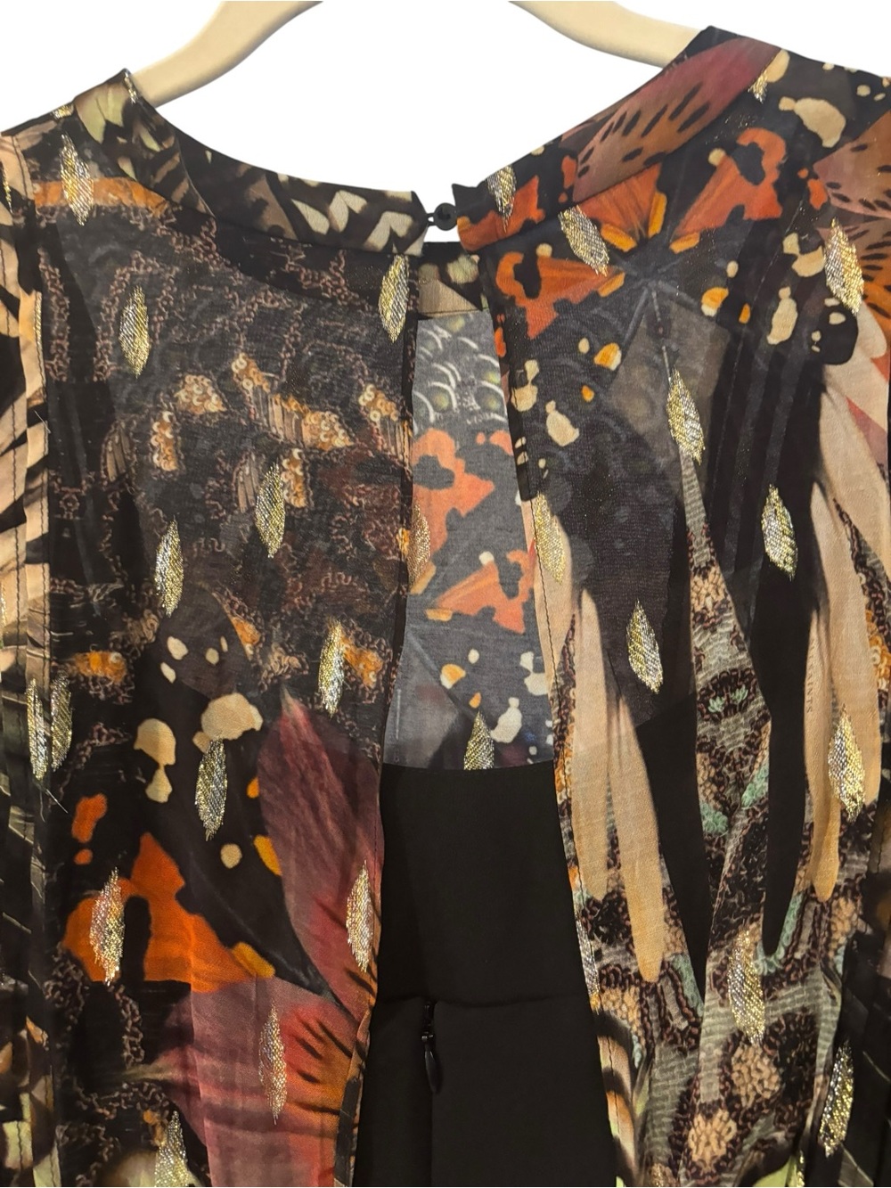 AllSaints Feather Print Midi Dress - Black & Multicolor Women’s Size 8 - Picture 5 of 8